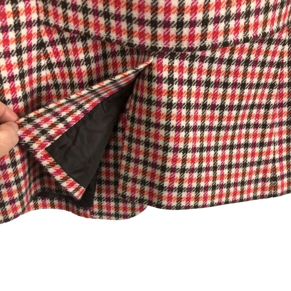 Talbots Houndstooth Plaid Women's Wool Blend Blazer Sz 8 Pink Red Belted Lined - Picture 8 of 10